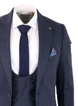 Terno masculino de três peças xadrez azul marinho