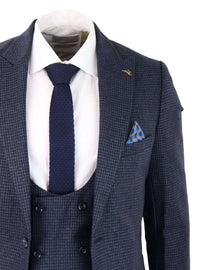 Terno masculino de três peças xadrez azul marinho