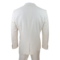Terno masculino de linho de 3 peças, respirável, para casamento, em algodão, nas cores creme e bege.