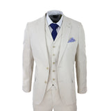 Terno masculino de linho de 3 peças, respirável, para casamento, em algodão, nas cores creme e bege.