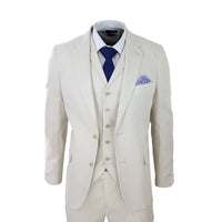 Terno masculino de linho de 3 peças, respirável, para casamento, em algodão, nas cores creme e bege.