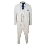 Terno masculino de linho de 3 peças, respirável, para casamento, em algodão, nas cores creme e bege.