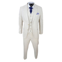 Terno masculino de linho de 3 peças, respirável, para casamento, em algodão, nas cores creme e bege.