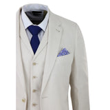 Terno masculino de linho de 3 peças, respirável, para casamento, em algodão, nas cores creme e bege.