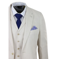 Terno masculino de linho de 3 peças, respirável, para casamento, em algodão, nas cores creme e bege.