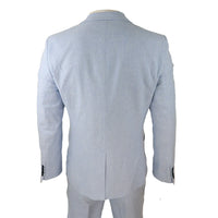 Terno masculino de linho de 3 peças, respirável, para casamento no verão, em algodão azul bebê claro.