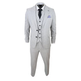 Terno masculino de linho de 3 peças, respirável, para casamento, em algodão cinza claro.