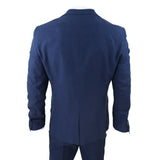Terno masculino de linho de 3 peças, respirável, para casamento no verão, em algodão azul marinho.