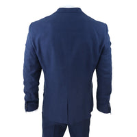 Terno masculino de linho de 3 peças, respirável, para casamento no verão, em algodão azul marinho.