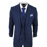 Terno masculino de linho de 3 peças, respirável, para casamento no verão, em algodão azul marinho.