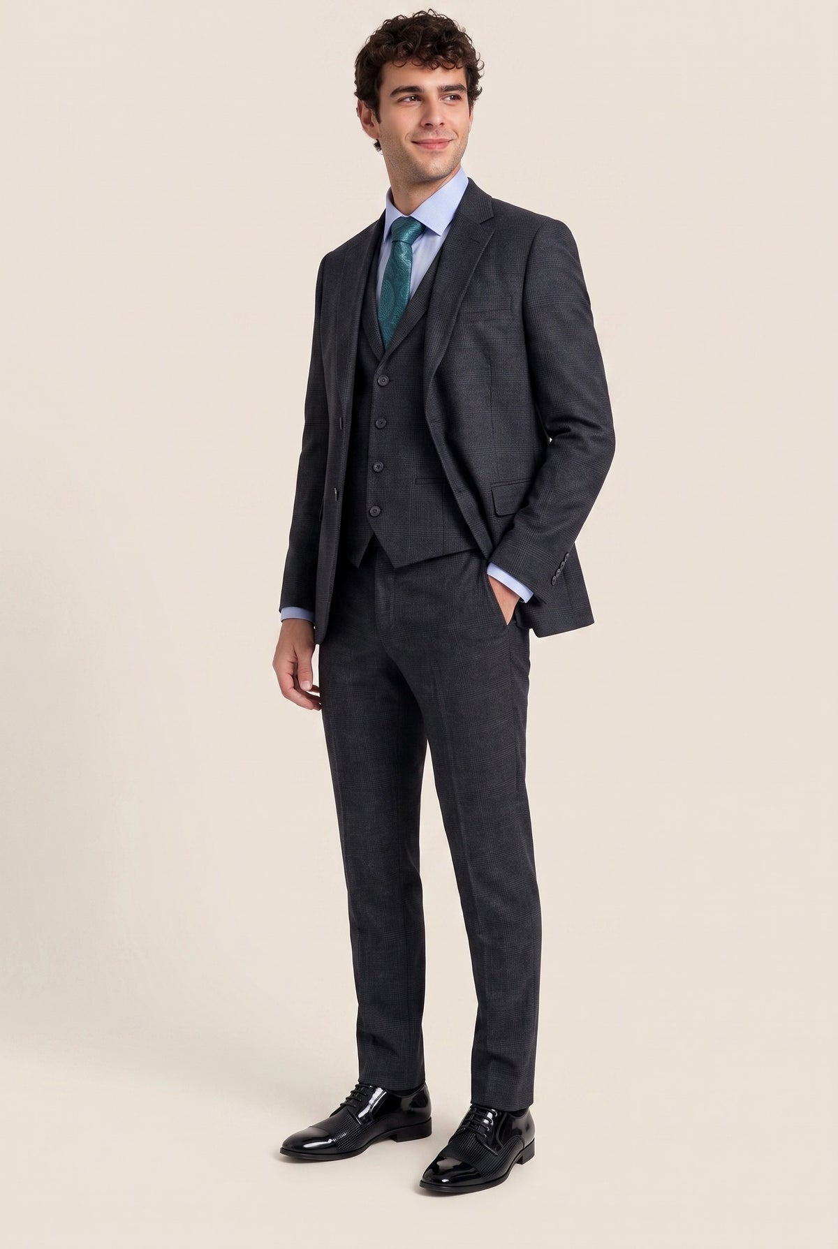 Look #964 styled with Terno masculino preto de três peças com estampa xadrez Glen