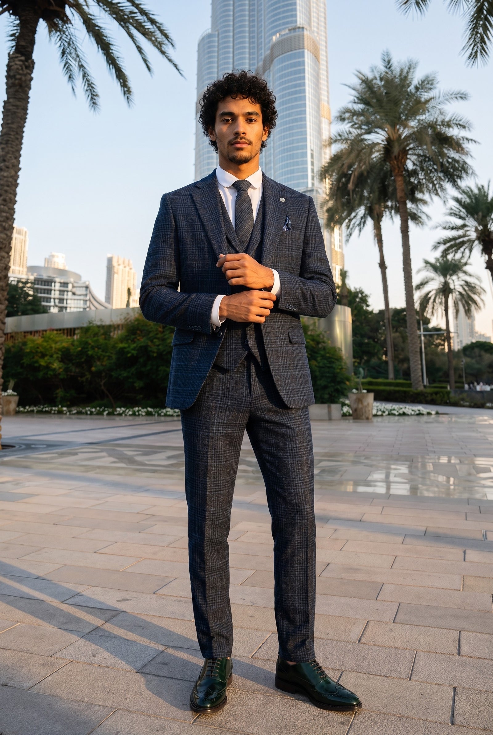 Look #266 styled with Terno masculino azul xadrez tartan de 3 peças
