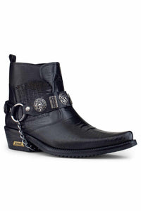 Botas de cowboy masculinas em couro legítimo com corrente.
