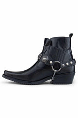 Botas de cowboy masculinas em couro legítimo com corrente.