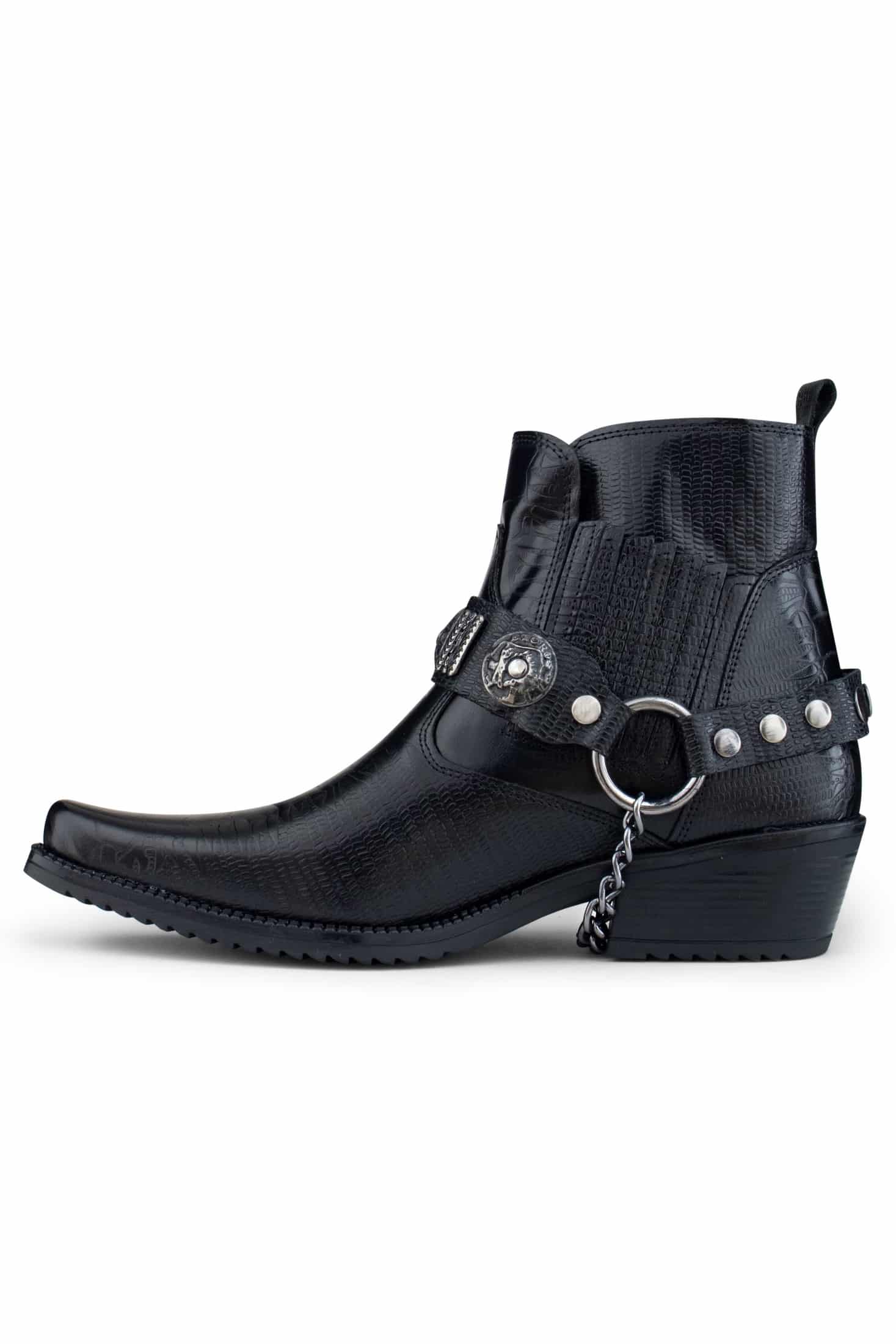 Botas de cowboy masculinas em couro legítimo com corrente.