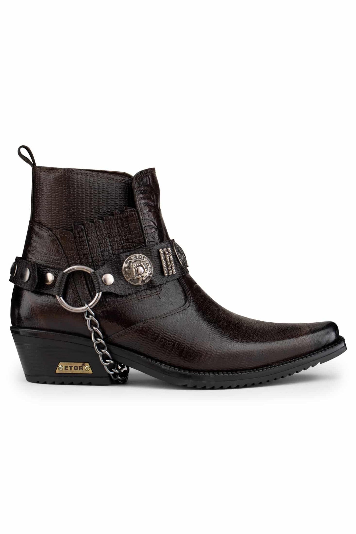 Botas de cowboy masculinas em couro legítimo com corrente.
