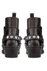 Botas de cowboy masculinas em couro legítimo com corrente.