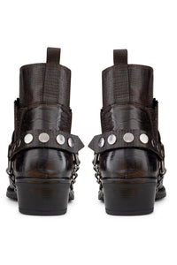 Botas de cowboy masculinas em couro legítimo com corrente.