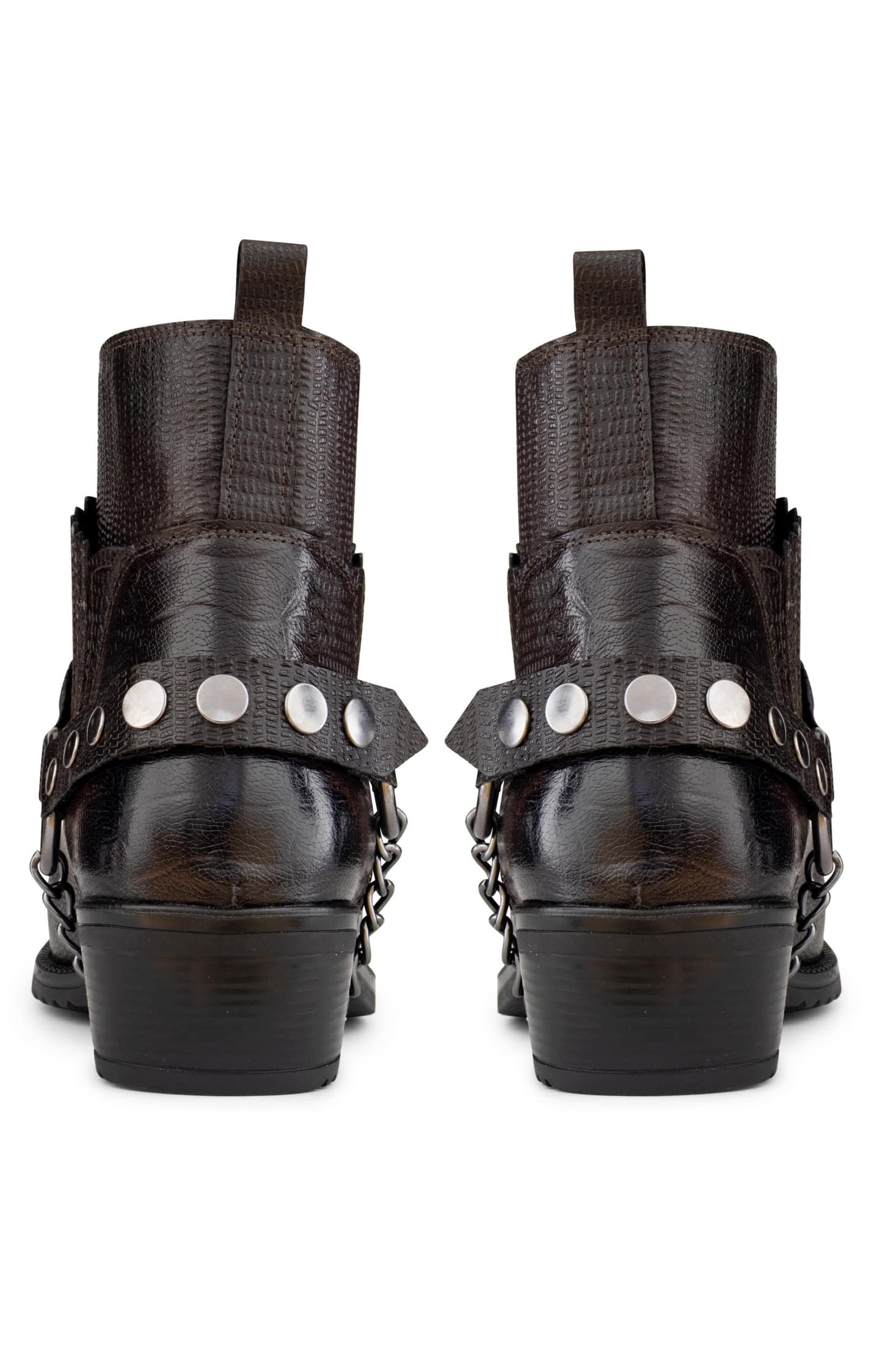 Botas de cowboy masculinas em couro legítimo com corrente.