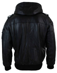 Jaqueta bomber masculina Infinity 661 em couro Napa legítimo com capuz, preta e modelagem slim.