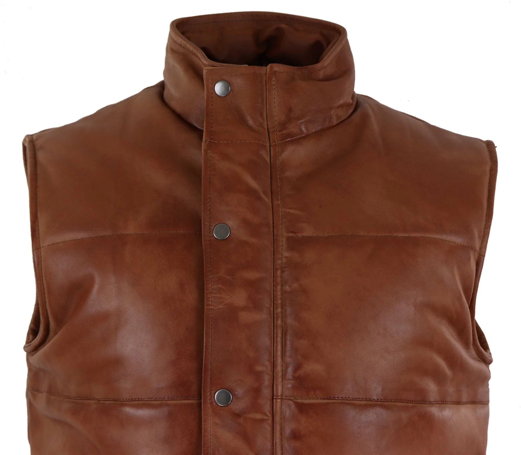 Colete masculino de couro legítimo, acolchoado, estilo puffer, quente, com zíper, casual, bege.
