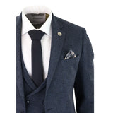Terno masculino de 3 peças em tweed azul espinha de peixe