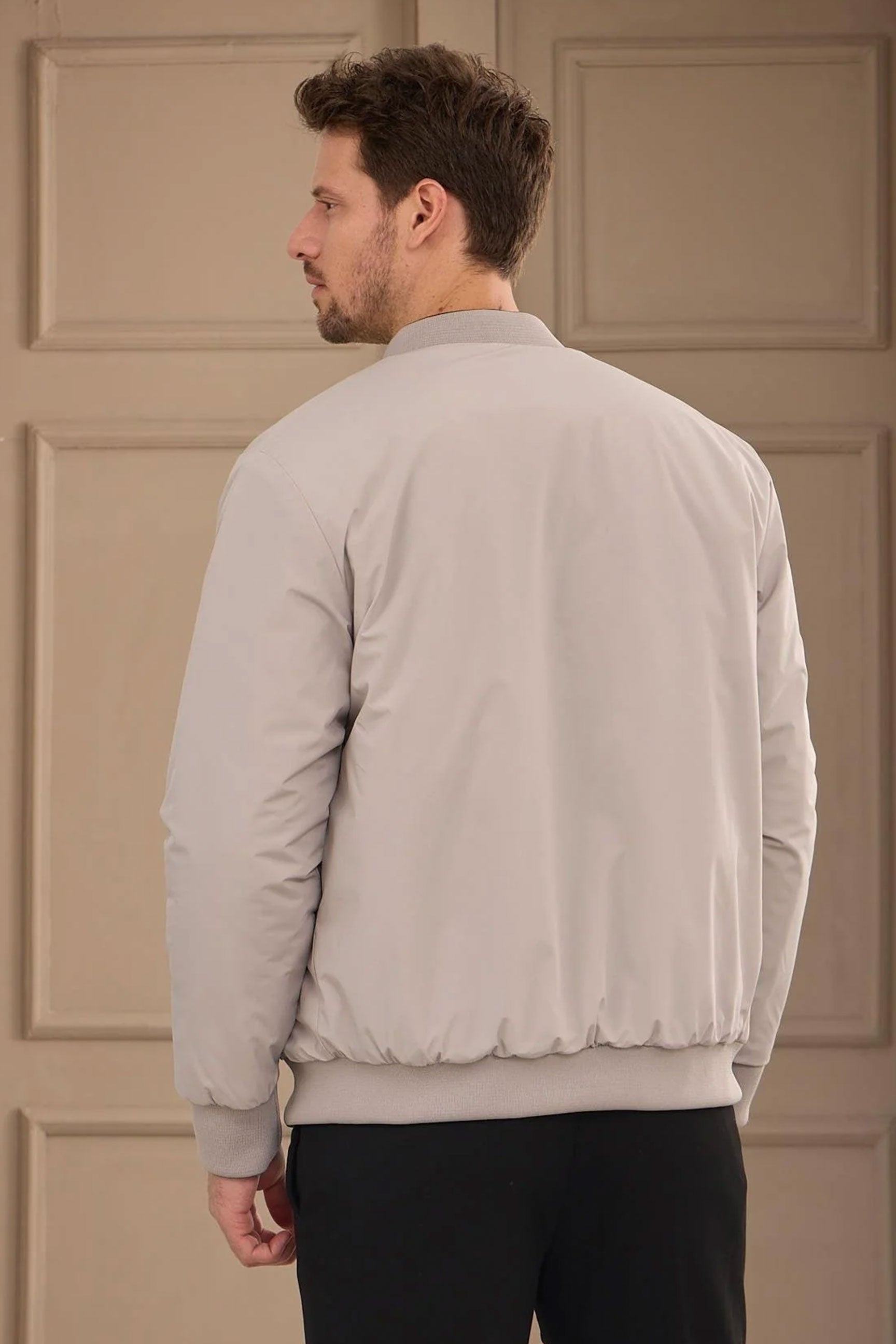 Jaqueta Bomber Reversível Masculina Leve Acolchoada 2 em 1 Cinza e Bege