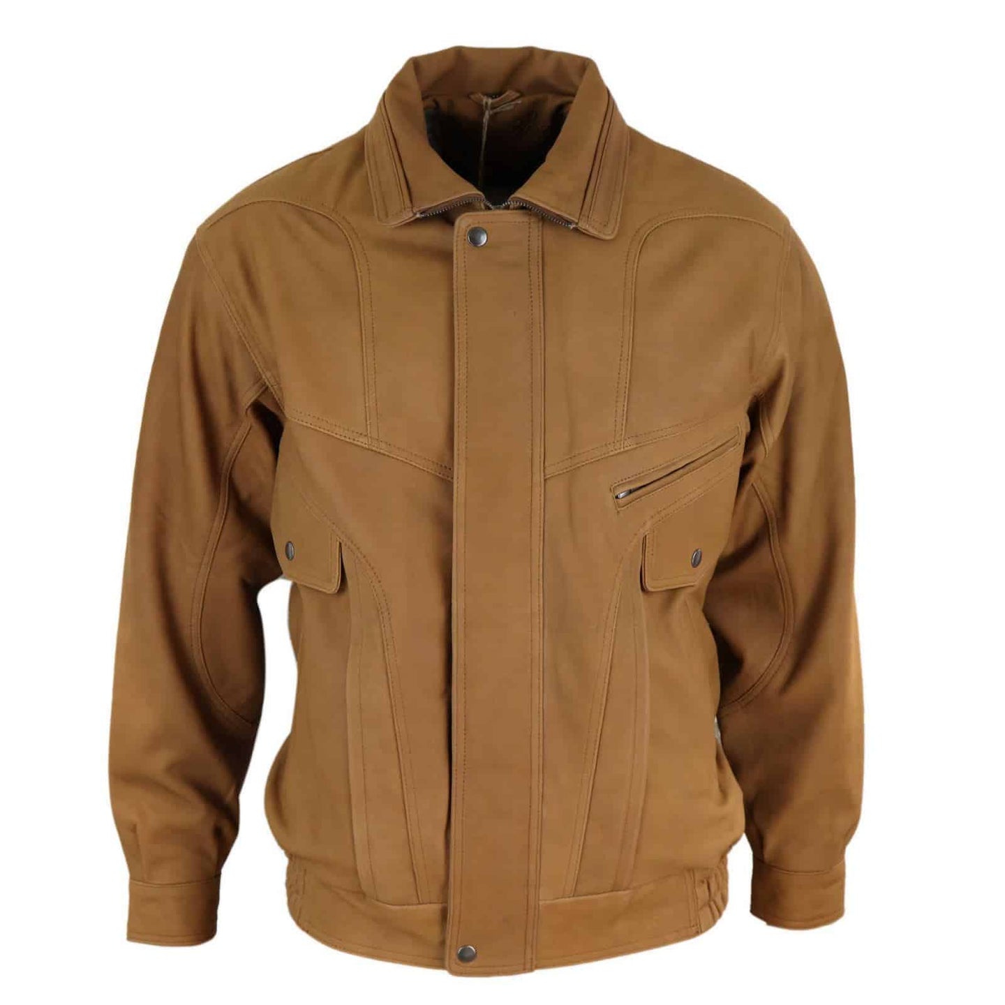Jaqueta Bomber Clássica Masculina em Couro Nobuck - Bege