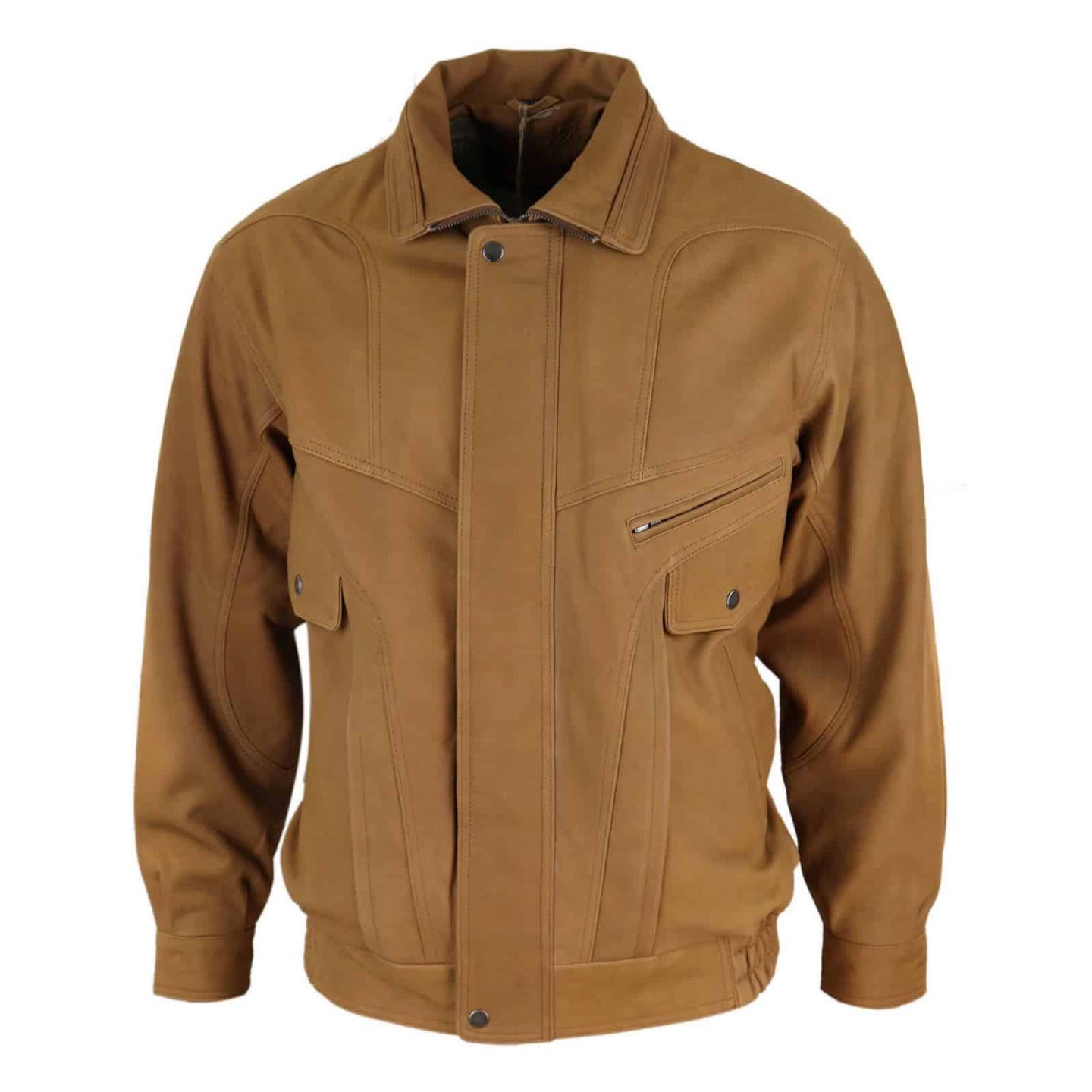 Jaqueta Bomber Clássica Masculina em Couro Nobuck - Bege