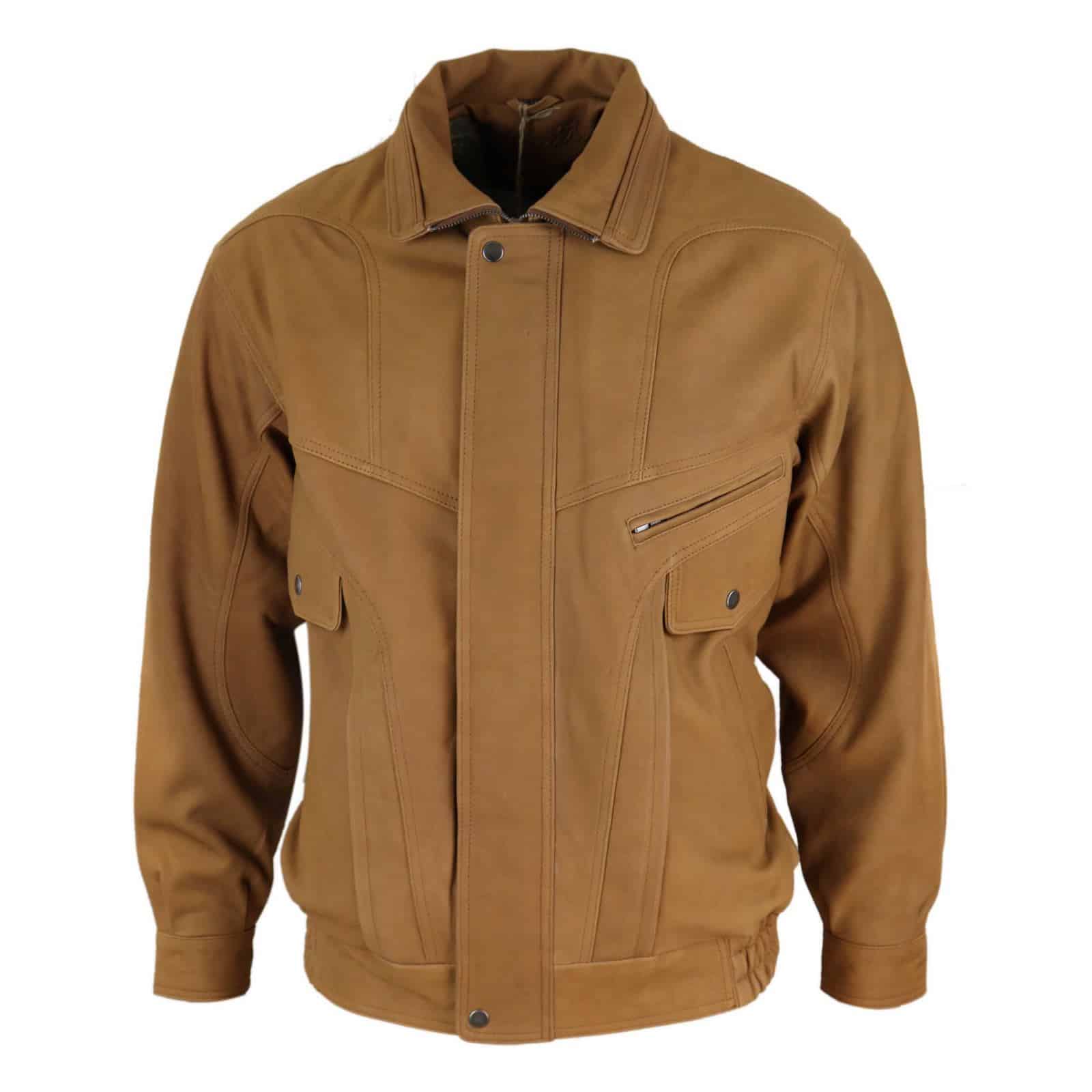 Jaqueta Bomber Clássica Masculina em Couro Nobuck - Bege