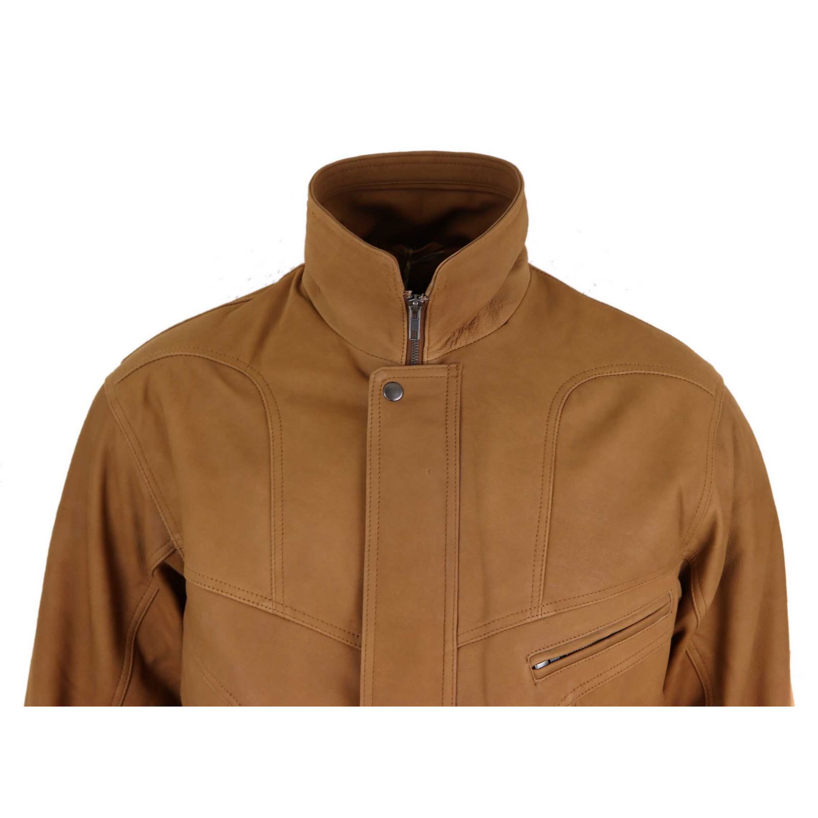 Jaqueta Bomber Clássica Masculina em Couro Nobuck - Bege