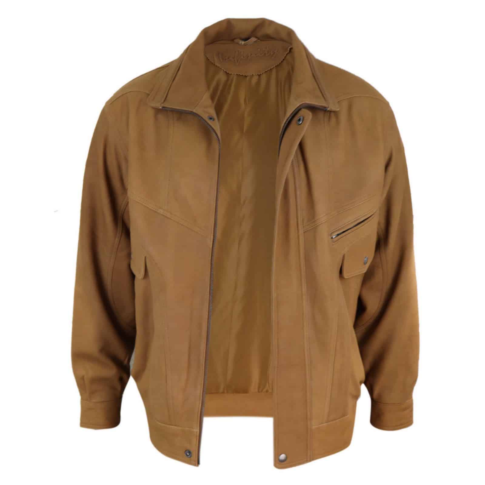 Jaqueta Bomber Clássica Masculina em Couro Nobuck - Bege