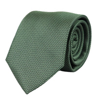 Conjunto de presente com gravata, lenço de bolso e abotoaduras em cetim de seda texturizado verde fosco.