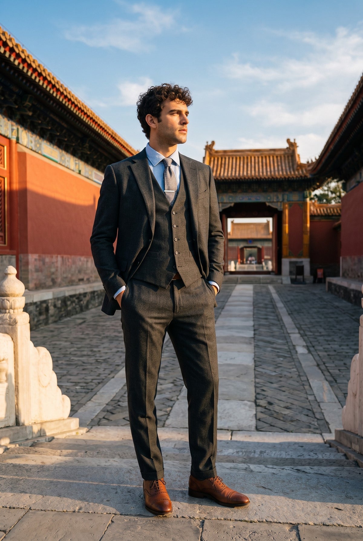 Look #179 styled with Bond - Terno masculino de 3 peças cinza-escuro com corte sob medida