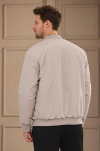 Jaqueta Bomber Reversível Masculina Preta e Bege, Leve e Acolchoada, 2 em 1