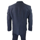 Terno masculino de 3 peças em tweed azul espinha de peixe
