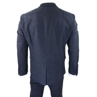 Terno masculino de 3 peças em tweed azul espinha de peixe