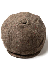 Boné Baker Boy de 8 painéis, modelo Shelby, em lã tweed marrom clássico, com lâmina de barbear.