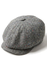 Boné Baker Boy de 8 painéis, modelo Shelby, em lã tweed cinza clássico, com lâmina de barbear.