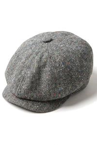 Boné Baker Boy de 8 painéis, modelo Shelby, em lã tweed cinza clássico, com lâmina de barbear.