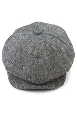 Boné Baker Boy de 8 painéis, modelo Shelby, em lã tweed cinza clássico, com lâmina de barbear.