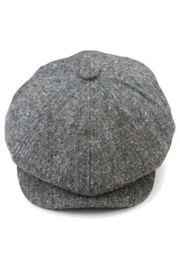 Boné Baker Boy de 8 painéis, modelo Shelby, em lã tweed cinza clássico, com lâmina de barbear.