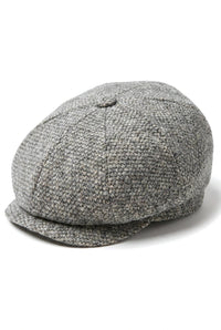 Boné Baker Boy de 8 painéis, modelo Shelby, em lã tweed, clássico, cinza claro, com lâmina.