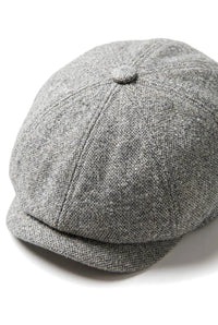 Boné Baker Boy de 8 painéis, modelo Shelby, em lã tweed, clássico, cinza claro, com lâmina.