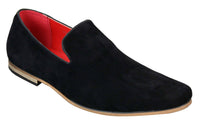 Mocassins masculinos de camurça sintética preta, estilo casual elegante.