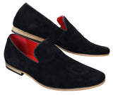 Mocassins masculinos de camurça sintética preta, estilo casual elegante.