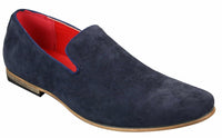 Sapatos masculinos de camurça PU, estilo mocassim, azuis, casuais e elegantes.