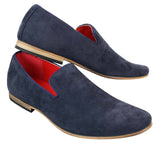 Sapatos masculinos de camurça PU, estilo mocassim, azuis, casuais e elegantes.