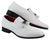 Sapatos masculinos de couro PU estilo pele de cobra branca