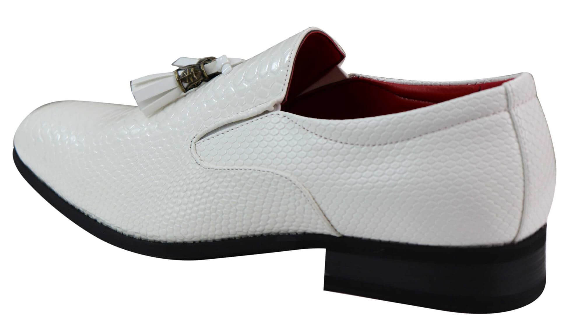 Sapatos masculinos de couro PU estilo pele de cobra branca